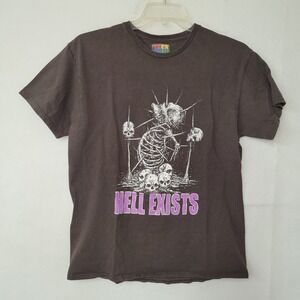 Teen Hearts Hell Exists Skeleton Skull Graphic T-Shirt Mens Large Brown Goth Alt